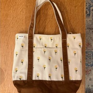 Lands' End Floral Tote in Brown and Cream